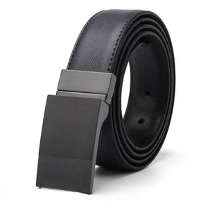 Men Genuine Leather Plate Reversible Buckle Belt Toothpick Pattern - BeltsRepublic